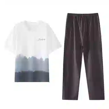 歌倩雅 撞色字母印花圆领上衣纯色透气裤子睡衣套装 男款 白色