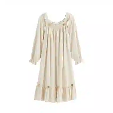 歌倩雅 清新甜美可外穿长袖睡裙 女款 浅杏