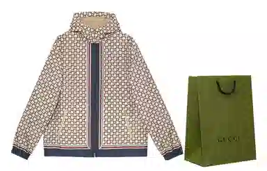 Gucci SS22 Plaid Logo Hoodie Jacket Khaki