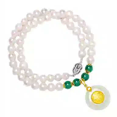 贝诗珠宝 金镶玉福袋福气满满大气新中式国潮锁骨链 淡水珍珠 珍珠项链 女款