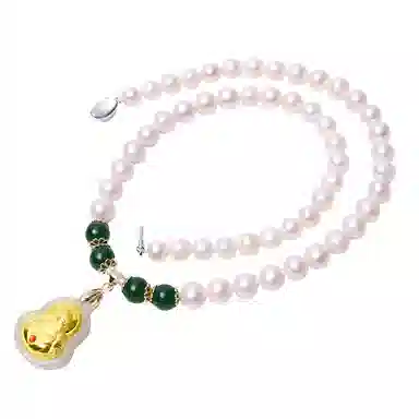 贝诗珠宝 金镶玉福袋福气满满大气新中式国潮锁骨链 淡水珍珠 珍珠项链 女款