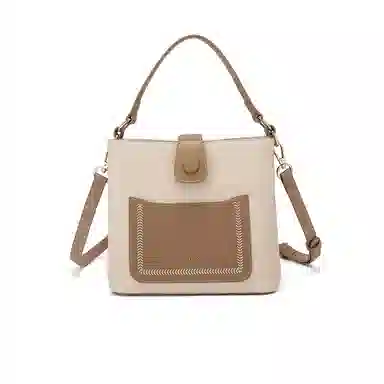 稻草人 磁扣开合 牛皮拼合成革 手提单肩斜挎包 常规 女款 果仁杏/焦茶咖