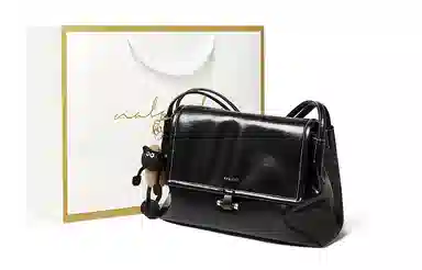 纳兰杜 高级感时尚单肩包百搭款大容量合成革通勤简约耐看腋下包牛皮斜挎单肩包 大号 女款 子夜黑/咖色