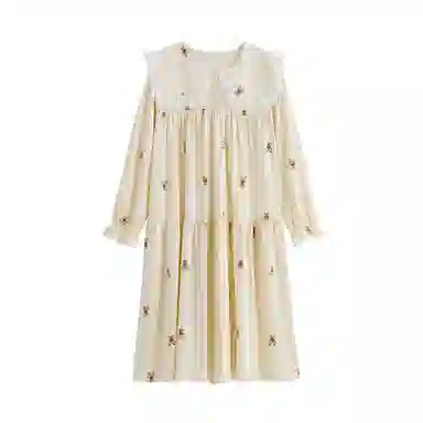 歌倩雅 简约可外穿长裤套头休闲长袖睡裙 女款 浅杏