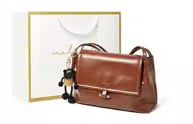 纳兰杜 高级感时尚单肩包百搭款大容量合成革通勤简约耐看腋下包牛皮斜挎单肩包 大号 女款 子夜黑/咖色