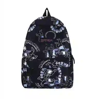 草丛喵喵喵 潮流休闲大容量可爱涂鸦双肩包 情侣男女同款 背包高中大学生尼龙书包 常规 宇航员图案/字母图案/小熊图案