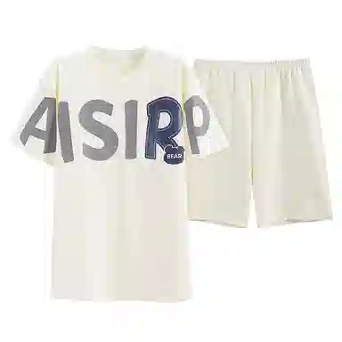 歌倩雅 字母印花圆领套头短袖睡衣套装 男款 杏色