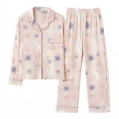 欧迪芬 植物花卉简约上衣松紧腰长裤睡衣套装 女款 淡粉色