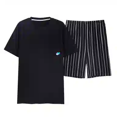 歌倩雅 圆领休闲短袖短裤家居睡衣套装 男款 黑色