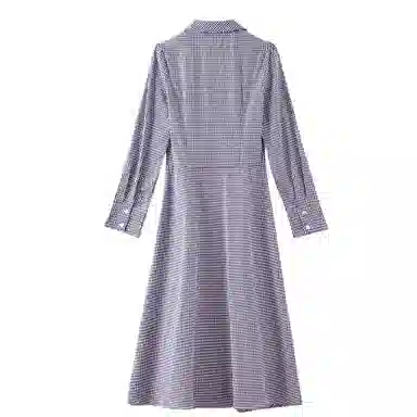 晚白 高腰翻领格纹连衣裙 女款 格子