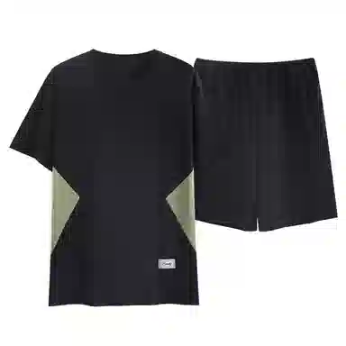 歌倩雅 宽松圆领套头短袖睡衣套装 男款 黑色