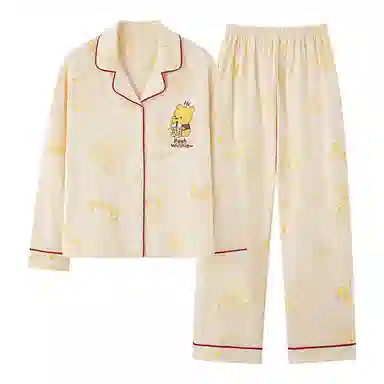 欧迪芬 翻领卡通上衣松紧腰长裤睡衣套装 女款 橙色