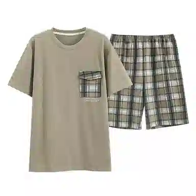 歌倩雅 圆领舒适短袖上衣亲肤柔软短裤睡衣套装 男款 抹茶色