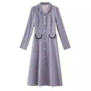 晚白 高腰翻领格纹连衣裙 女款 格子