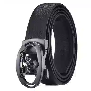 老人头 鹿头扣头摔纹纹理自动扣 头层牛皮 皮带 男款 黑色