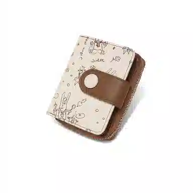 稻草人 原创设计印花高级感 牛皮 钱夹卡包零钱包 常规 女款 棕色/浅绿/浅黄色