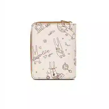 稻草人 原创设计印花高级感 牛皮 钱夹卡包零钱包 常规 女款 棕色/浅绿/浅黄色