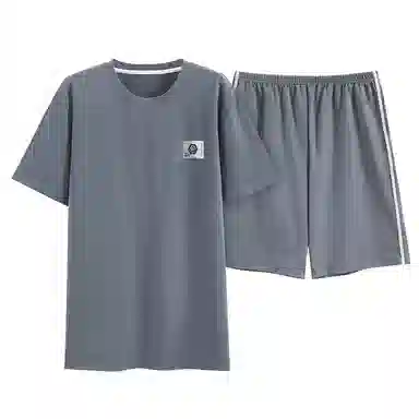 歌倩雅 撞色圆领短袖上衣中腰裤子睡衣套装 男款 蓝色