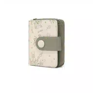 稻草人 原创设计印花高级感 牛皮 钱夹卡包零钱包 常规 女款 棕色/浅绿/浅黄色