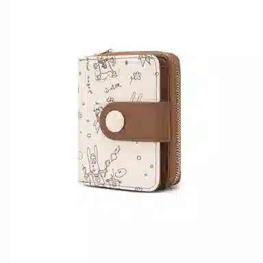 稻草人 原创设计印花高级感 牛皮 钱夹卡包零钱包 常规 女款 棕色/浅绿/浅黄色