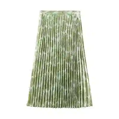 茵曼 中长款中腰百褶休闲长裙 女款 绿色