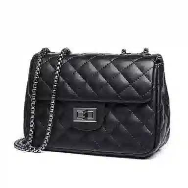 老人头 时尚简约设计 二层牛皮 单肩包 女款 黑色