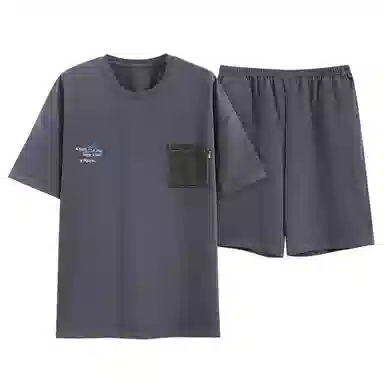 歌倩雅 字母印花圆领套头上衣松紧腰短裤睡衣套装 男款 深灰色