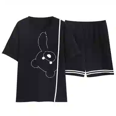 歌倩雅 圆领套头卡通动漫透气直筒微弹睡衣套装 男款 黑色