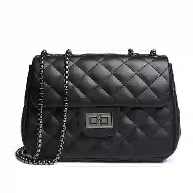 老人头 时尚简约设计 二层牛皮 单肩包 女款 黑色