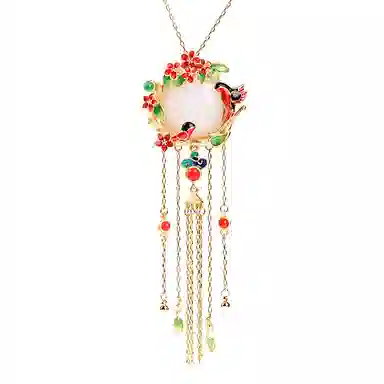 彤彤兔 中式宫廷风珐琅彩绘鹊笑鸠舞复古流苏 铜 项链 女款