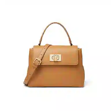 红蜻蜓 经典复古高级感小众设计金扣 牛皮 手提包单肩斜挎包包 常规 女款 浅棕色