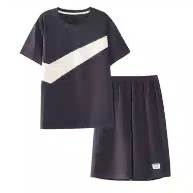 歌倩雅 圆领简约透气上衣松紧腰短裤睡衣套装 男款 黑色