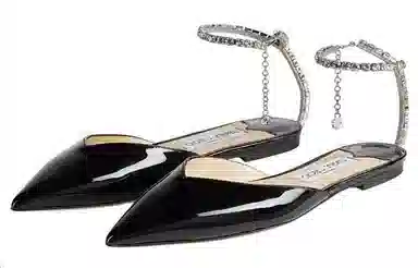 Jimmy Choo Crystal Patent Flats Black