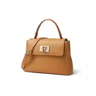 红蜻蜓 经典复古高级感小众设计金扣 牛皮 手提包单肩斜挎包包 常规 女款 浅棕色