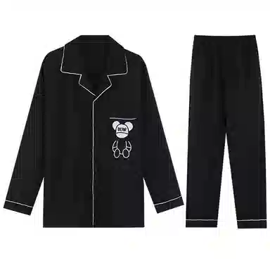 兰缪 卡通印花翻领单排扣长袖睡衣套装 男款 黑色