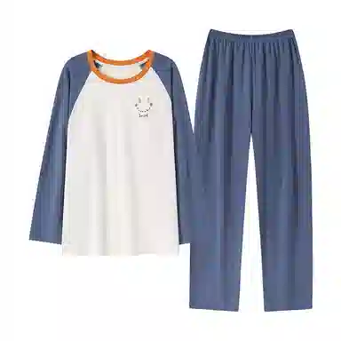 贴身领域 圆领简约上衣松紧腰卡通长裤睡衣套装 男款