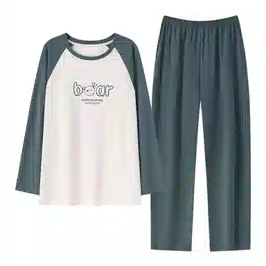 贴身领域 圆领简约上衣松紧腰卡通长裤睡衣套装 男款
