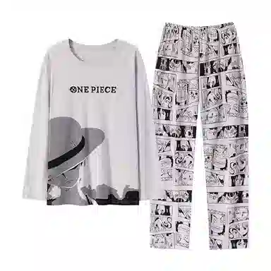 贴身领域 圆领简约上衣松紧腰卡通长裤睡衣套装 男款