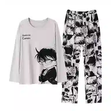 贴身领域 圆领简约上衣松紧腰卡通长裤睡衣套装 男款