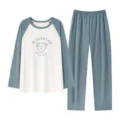 贴身领域 圆领简约上衣松紧腰卡通长裤睡衣套装 男款