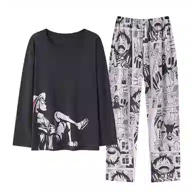 贴身领域 圆领简约上衣松紧腰卡通长裤睡衣套装 男款