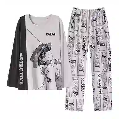 贴身领域 圆领简约上衣松紧腰卡通长裤睡衣套装 男款