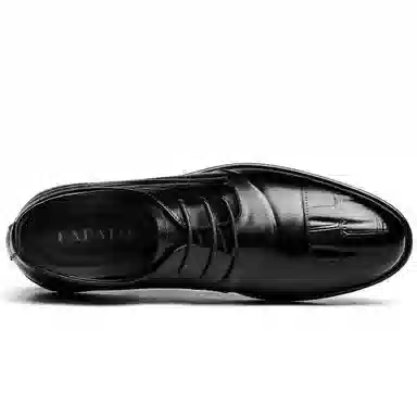 法派 头层牛皮 圆头系带耐磨纯色简约英伦商务休闲 正装皮鞋 男款 黑色