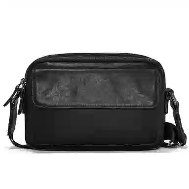 老人头 新款时尚简约设计 头层牛皮 单肩斜挎包 男款 黑色