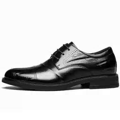 法派 头层牛皮 圆头系带耐磨纯色简约英伦商务休闲 正装皮鞋 男款 黑色