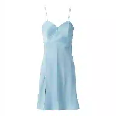 桑罗 纯色透气休闲舒适吊带睡裙 女款 微风蓝