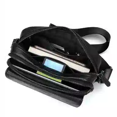 老人头 新款时尚简约设计 头层牛皮 单肩斜挎包 男款 黑色