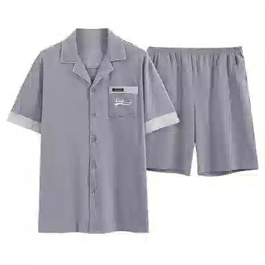 歌倩雅 开衫薄款字母宽松家居短袖短裤睡衣套装 男款 银灰