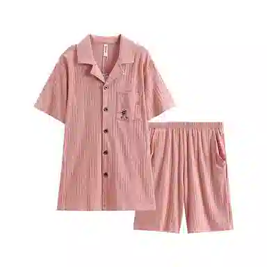 芬腾 纯棉宽松休闲开衫睡衣套装 男款 藕粉