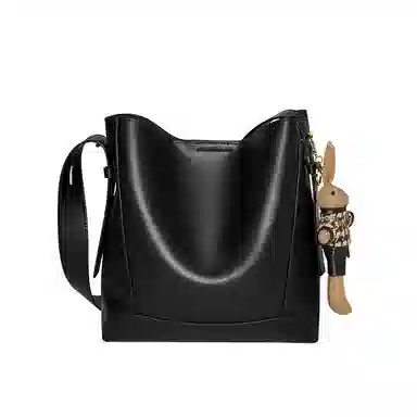 纳兰杜 时尚潮流高级感小众百搭 牛皮 水桶包斜挎单肩包 中号 女款 咖色/米白色